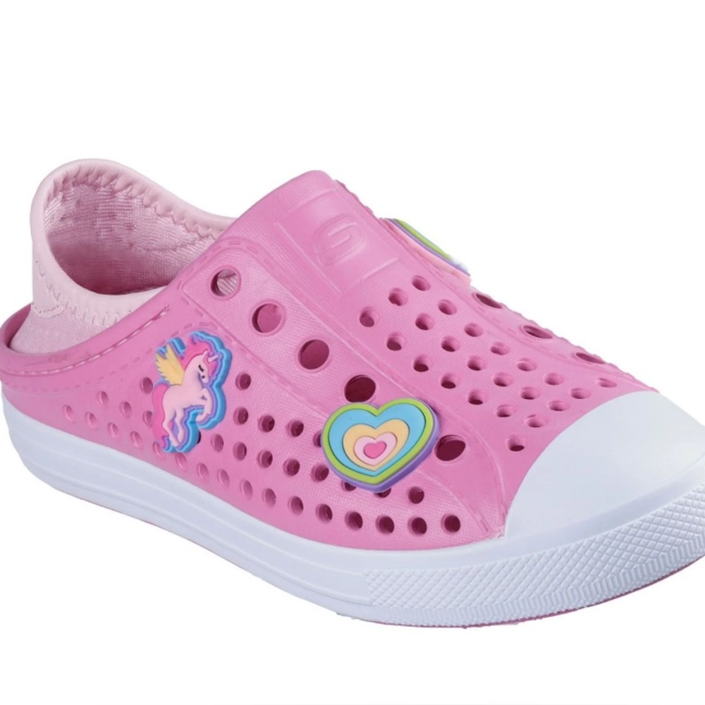 Girls Pink Kids Unicorn Heart Charms Sketchers Foamies Molded Slip-On Shoe